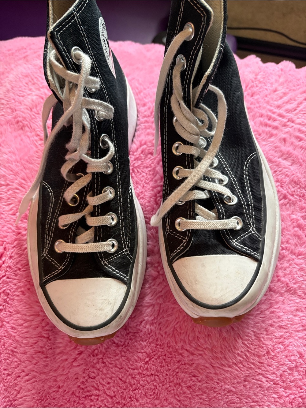 Converse size 9 Black High-Top Canvas Sneakers with White Accents